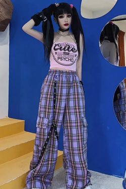 Y2K Grunge Emery Plaid Cargo Pants - 90S Retro Style, Summer Y2K Outfits, Gothic Y2K Fashion