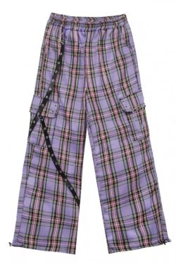 Y2K Grunge Emery Plaid Cargo Pants - 90S Retro Style, Summer Y2K Outfits, Gothic Y2K Fashion