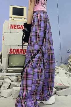 Y2K Grunge Emery Plaid Cargo Pants - 90S Retro Style, Summer Y2K Outfits, Gothic Y2K Fashion