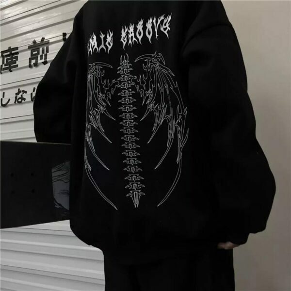 Y2K Grunge Fallen Angel Skeleton Wings Hoodie - 90S Retro Goth Fashion For Women