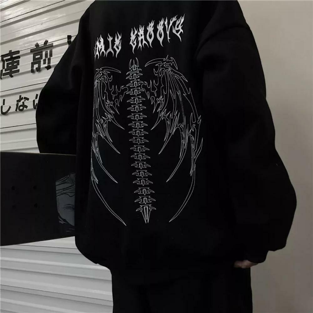Y2K Grunge Fallen Angel Skeleton Wings Hoodie - 90S Retro Goth Fashion For Women