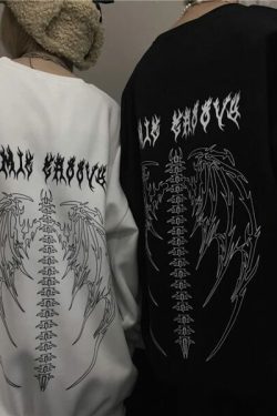 Y2K Grunge Fallen Angel Skeleton Wings Hoodie - 90S Retro Goth Fashion For Women