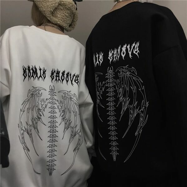 Y2K Grunge Fallen Angel Skeleton Wings Hoodie - 90S Retro Goth Fashion For Women