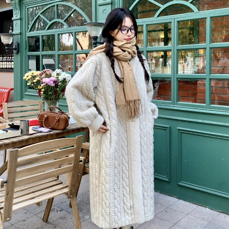 Y2K Grunge Faux Fur Coat - Warm V-Neck Rabbit Plush, Retro 90S Style, Elegant Winter Outerwear