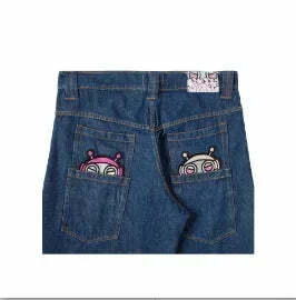 Y2K Grunge High-Waisted Graphic Jeans - Gothic Punk, 90S Hip-Hop, Versatile Casual Pants