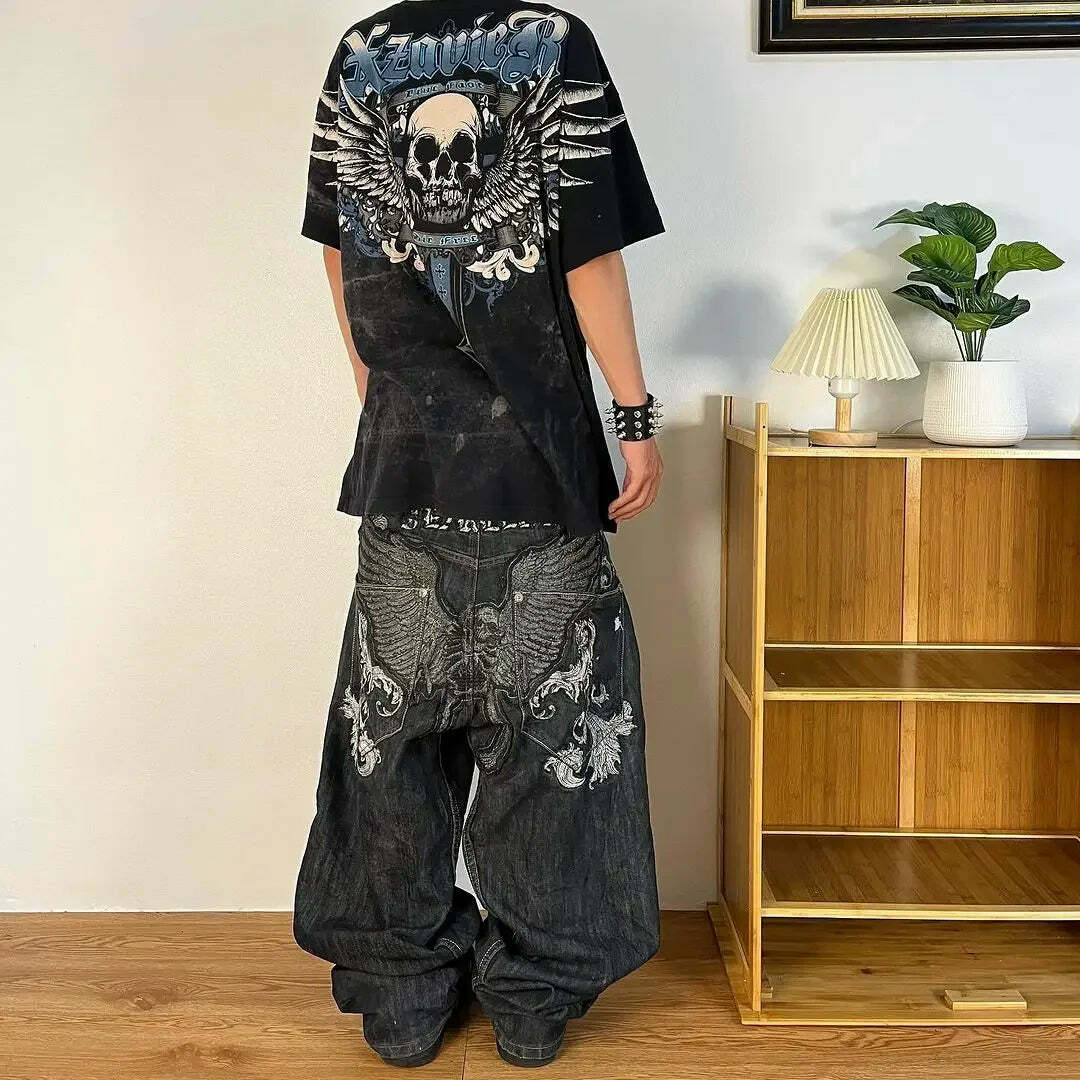 Y2K Grunge High-Waisted Graphic Jeans - Gothic Punk, 90S Hip-Hop, Versatile Casual Pants