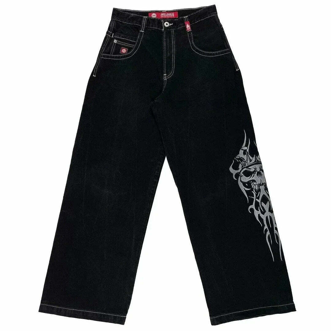 Y2K Grunge High-Waisted Graphic Jeans - Gothic Punk, 90S Hip-Hop, Versatile Casual Pants