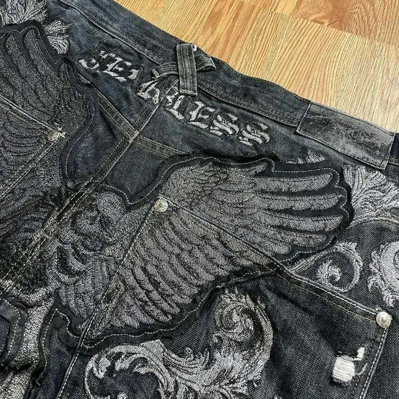 Y2K Grunge High-Waisted Graphic Jeans - Gothic Punk, 90S Hip-Hop, Versatile Casual Pants