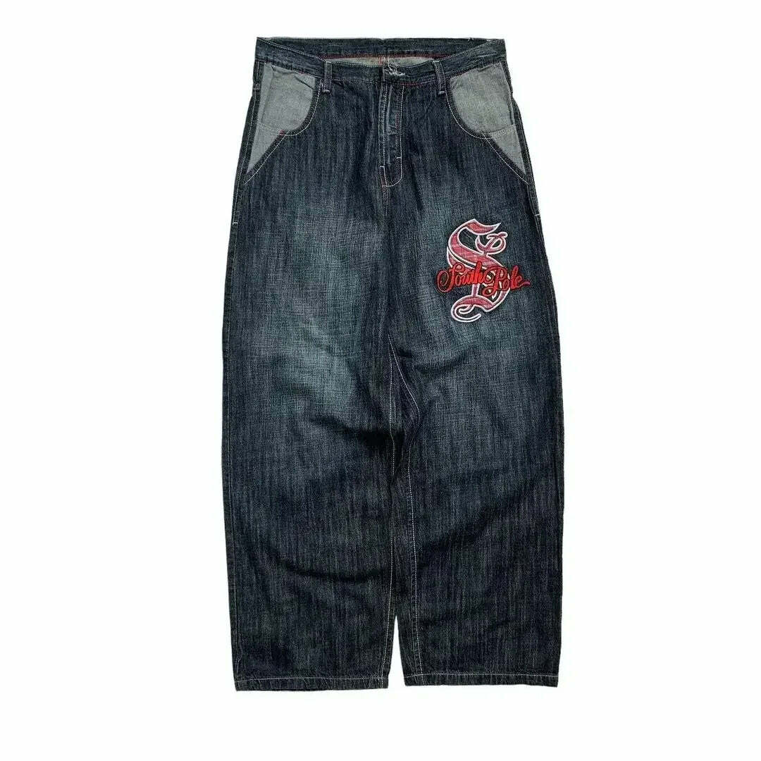 Y2K Grunge High-Waisted Graphic Jeans - Gothic Punk, 90S Hip-Hop, Versatile Casual Pants