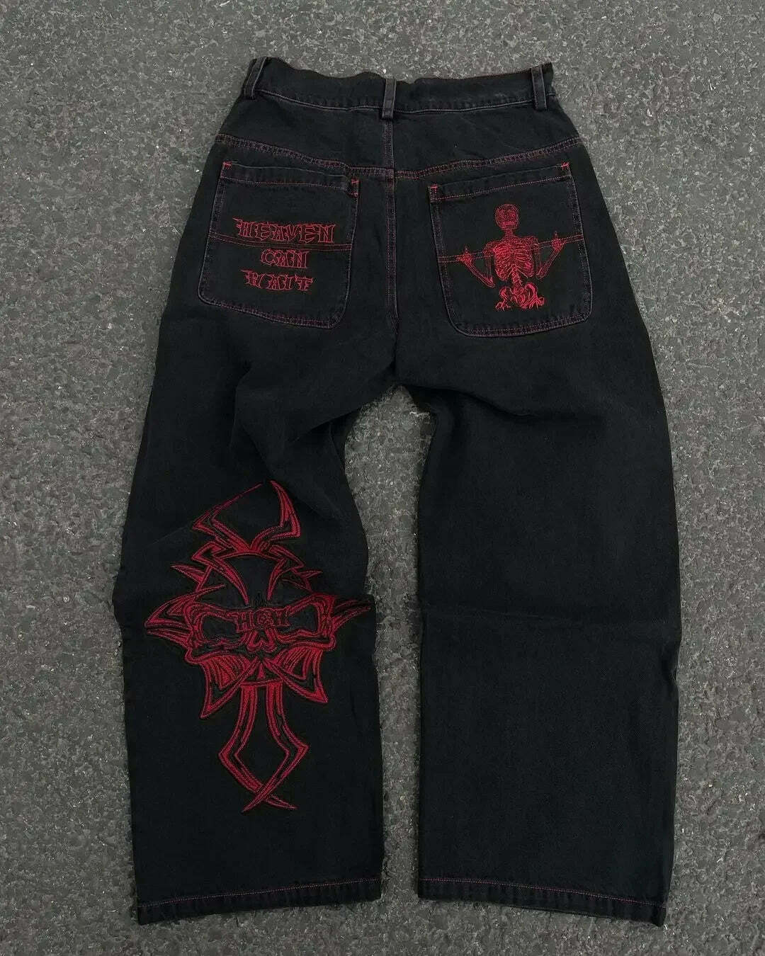 Y2K Grunge High-Waisted Graphic Jeans - Gothic Punk, 90S Hip-Hop, Versatile Casual Pants