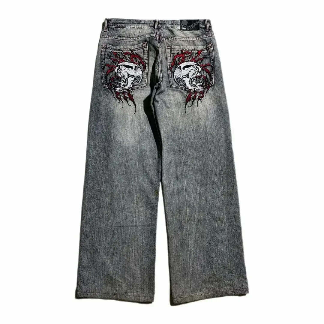 Y2K Grunge High-Waisted Graphic Jeans - Gothic Punk, 90S Hip-Hop, Versatile Casual Pants