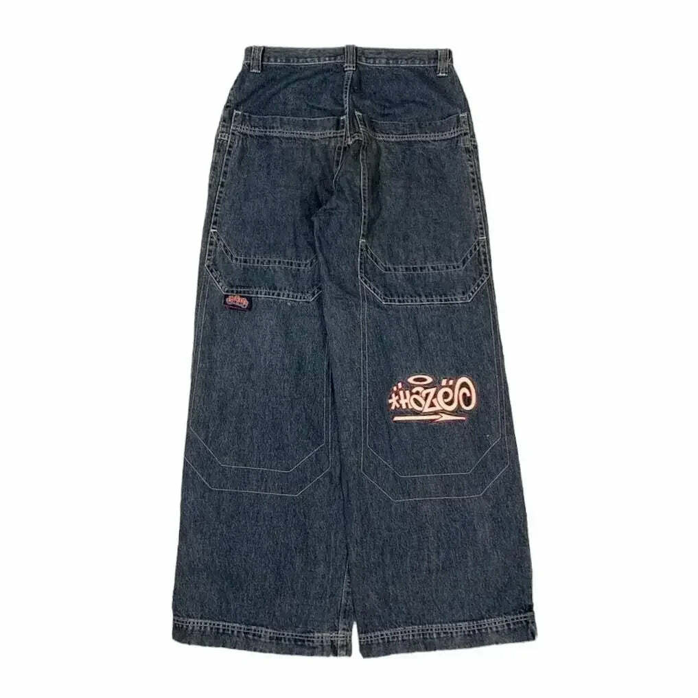 Y2K Grunge High-Waisted Graphic Jeans - Gothic Punk, 90S Hip-Hop, Versatile Casual Pants