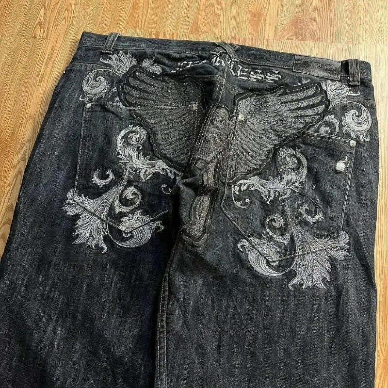 Y2K Grunge High-Waisted Graphic Jeans - Gothic Punk, 90S Hip-Hop, Versatile Casual Pants