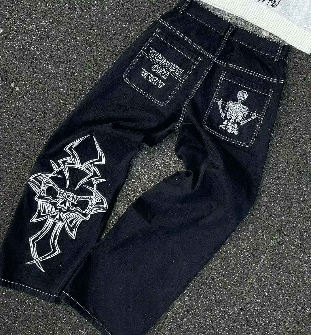 Y2K Grunge High-Waisted Graphic Jeans - Gothic Punk, 90S Hip-Hop, Versatile Casual Pants