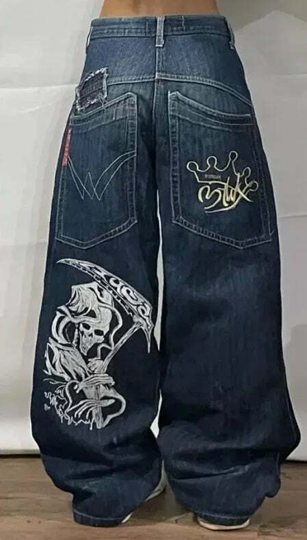 Y2K Grunge High-Waisted Graphic Jeans - Gothic Punk, 90S Hip-Hop, Versatile Casual Pants