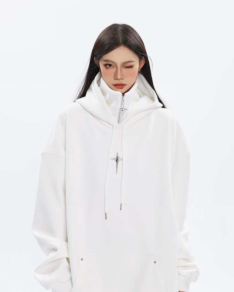 Y2K Grunge High Collar Hoodie - Retro 90S Fashion, Summer Outfits, And Pastel Goth Style