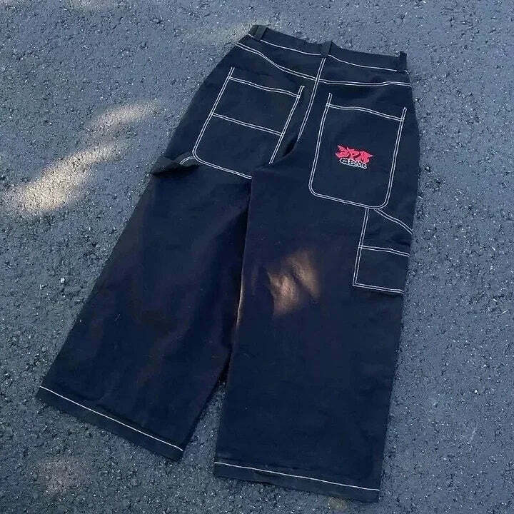 Y2K Grunge High Waist Baggy Jeans - Vintage Harajuku Wide-Leg Pants For Women, Gothic Streetwear
