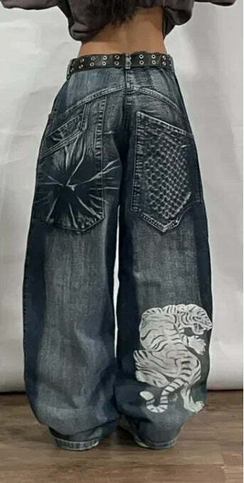 Y2K Grunge High Waist Baggy Jeans - Vintage Harajuku Wide-Leg Pants For Women, Gothic Streetwear