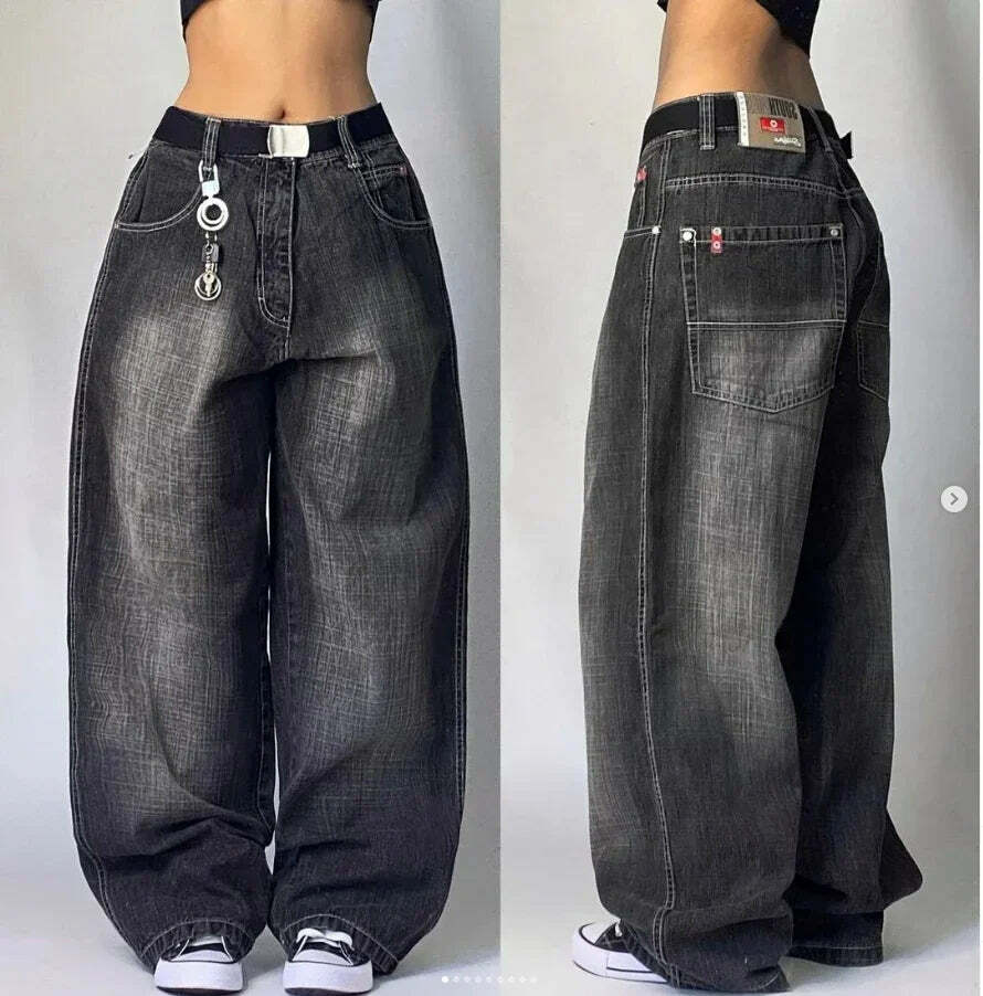 Y2K Grunge High Waist Baggy Jeans - Vintage Harajuku Wide-Leg Pants For Women, Gothic Streetwear