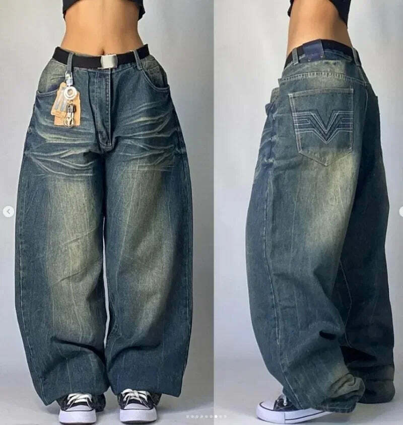 Y2K Grunge High Waist Baggy Jeans - Vintage Harajuku Wide-Leg Pants For Women, Gothic Streetwear