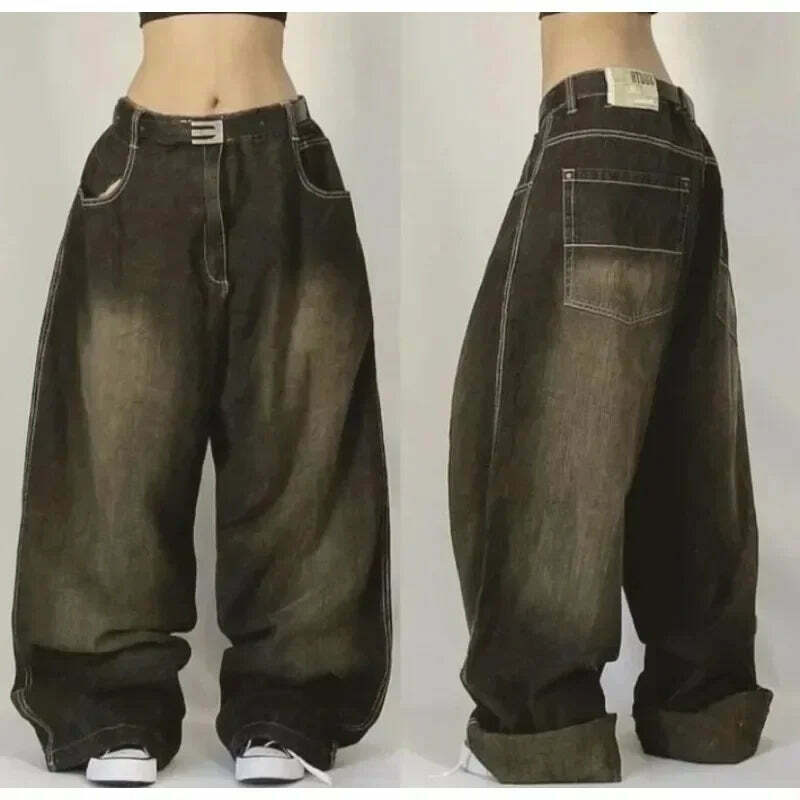 Y2K Grunge High Waist Baggy Jeans - Vintage Harajuku Wide-Leg Pants For Women, Gothic Streetwear
