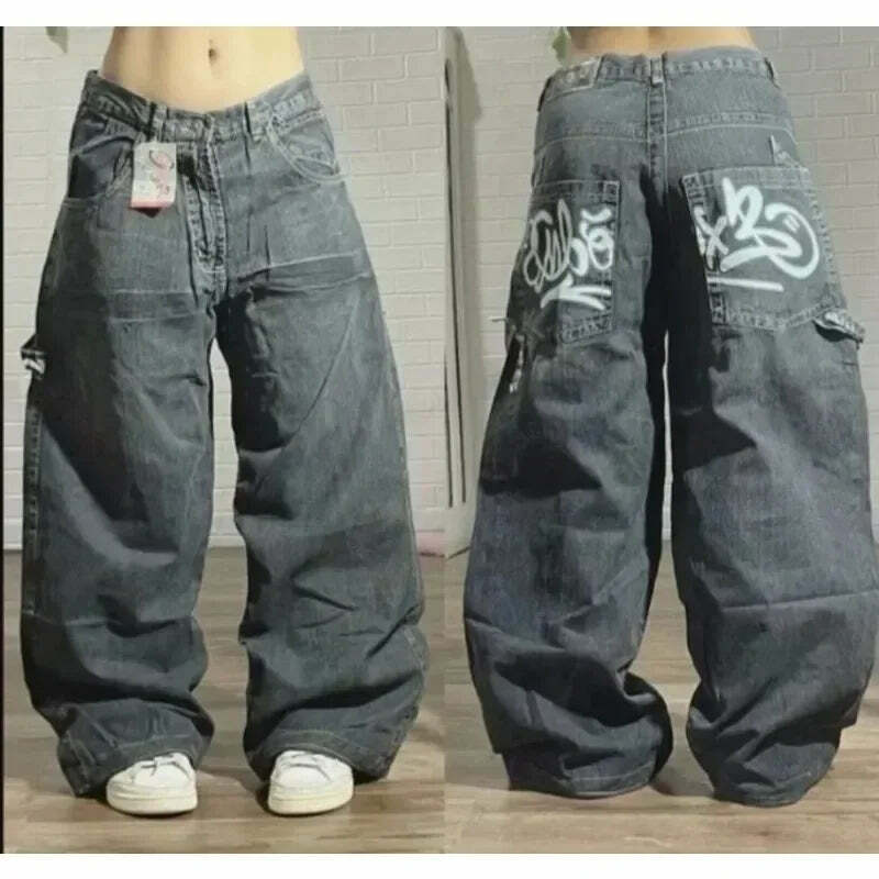 Y2K Grunge High Waist Baggy Jeans - Vintage Harajuku Wide-Leg Pants For Women, Gothic Streetwear