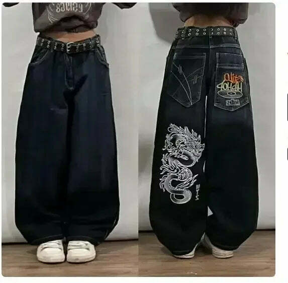 Y2K Grunge High Waist Baggy Jeans - Vintage Harajuku Wide-Leg Pants For Women, Gothic Streetwear