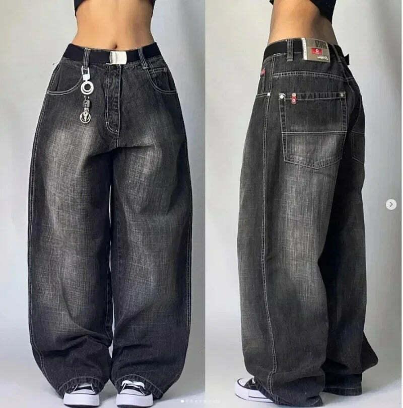 Y2K Grunge High Waist Baggy Jeans - Vintage Harajuku Wide-Leg Pants For Women, Gothic Streetwear