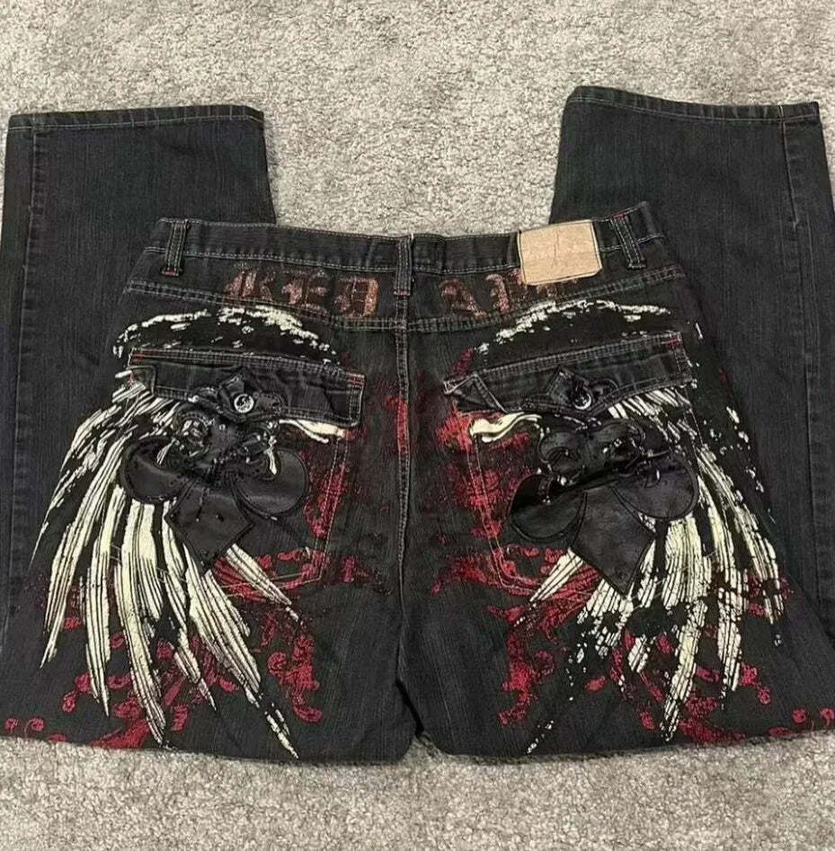 Y2K Grunge High Waist Baggy Jeans - Vintage Harajuku Wide-Leg Pants For Women, Gothic Streetwear