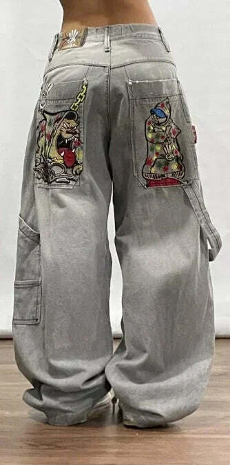 Y2K Grunge High Waist Baggy Jeans - Vintage Harajuku Wide-Leg Pants For Women, Gothic Streetwear