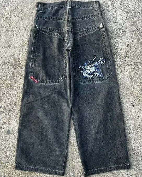 Y2K Grunge High Waist Baggy Jeans - Vintage Harajuku Wide-Leg Pants For Women, Gothic Streetwear