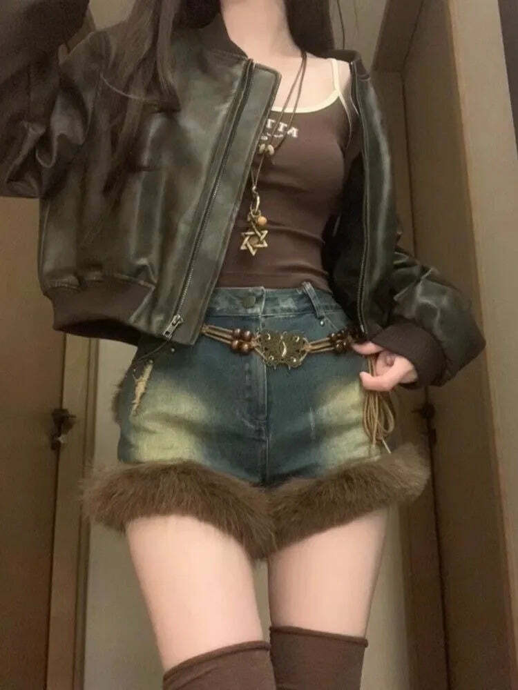 Y2K Grunge High Waist Blue Denim Shorts - Vintage 90S A-Line Jeans For Women