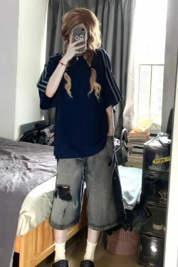 Y2K Grunge High Waist Wide Leg Jeans - Retro Washed Hole E-Girl Pants, 90S Summer Outfit