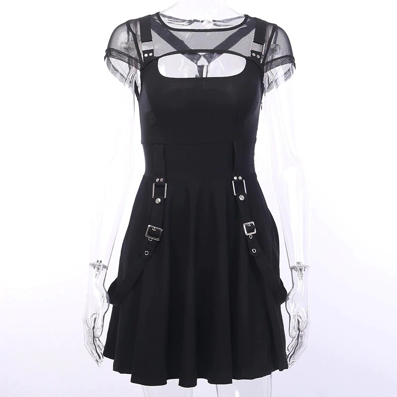 Y2K Grunge Hollow Mesh Dress - 90S Fashion, Retro Style, Summer Y2K Outfits, Gothic Y2K