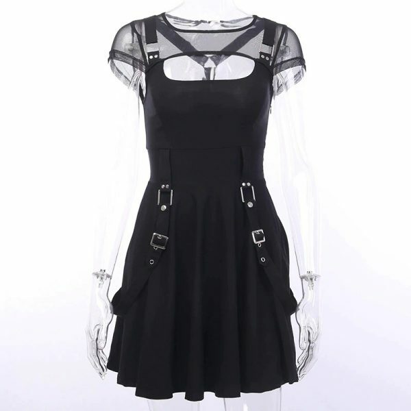 Y2K Grunge Hollow Mesh Dress - 90S Fashion, Retro Style, Summer Y2K Outfits, Gothic Y2K