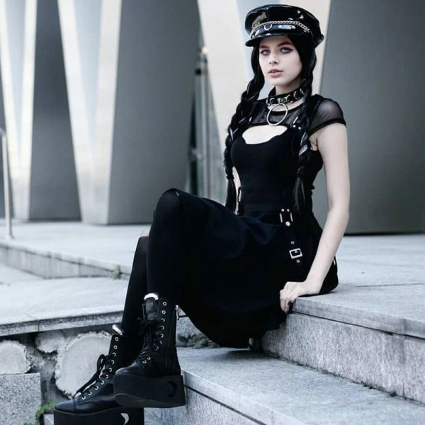 Y2K Grunge Hollow Mesh Dress - 90S Fashion, Retro Style, Summer Y2K Outfits, Gothic Y2K