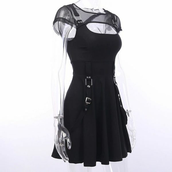 Y2K Grunge Hollow Mesh Dress - 90S Fashion, Retro Style, Summer Y2K Outfits, Gothic Y2K