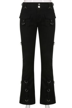Y2K Grunge Jade Black Pants - Retro 90S Fashion, Summer Outfits, Club & Party Ready