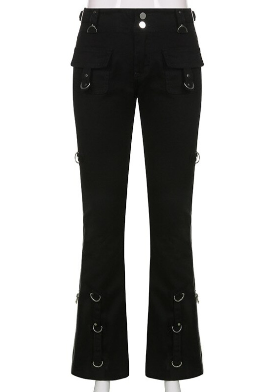 Y2K Grunge Jade Black Pants - Retro 90S Fashion, Summer Outfits, Club & Party Ready