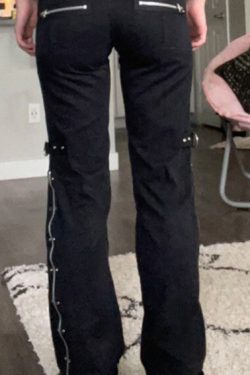 Y2K Grunge Jade Black Pants - Retro 90S Fashion, Summer Outfits, Club & Party Ready