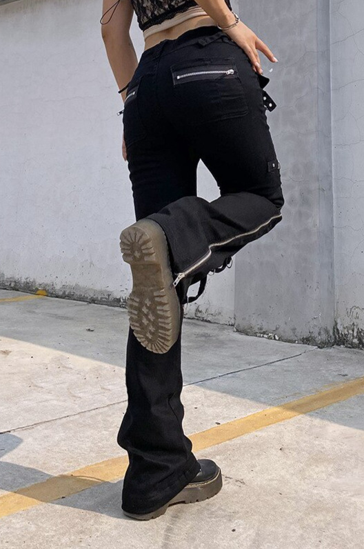 Y2K Grunge Jade Black Pants - Retro 90S Fashion, Summer Outfits, Club & Party Ready