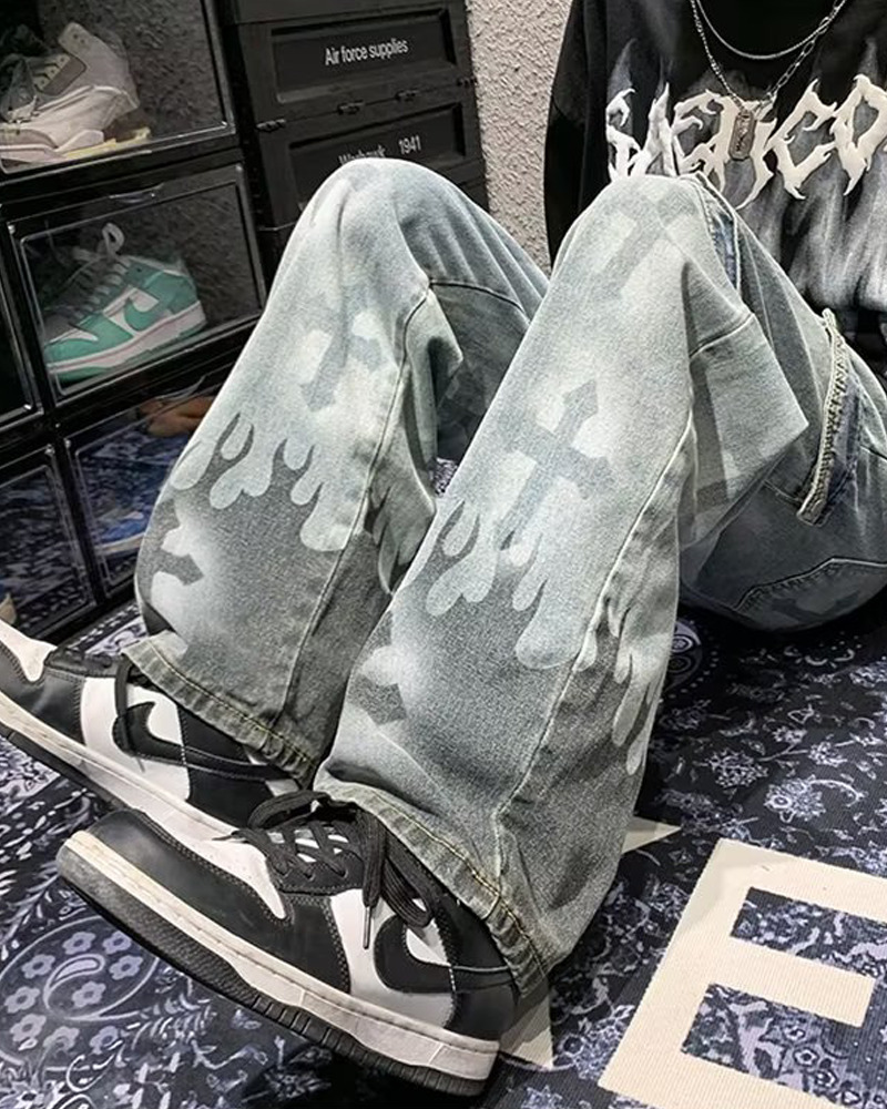 Y2K Grunge Jeans With Crosses - 90S Retro Style, Gothic Y2K, Summer Y2K Outfits