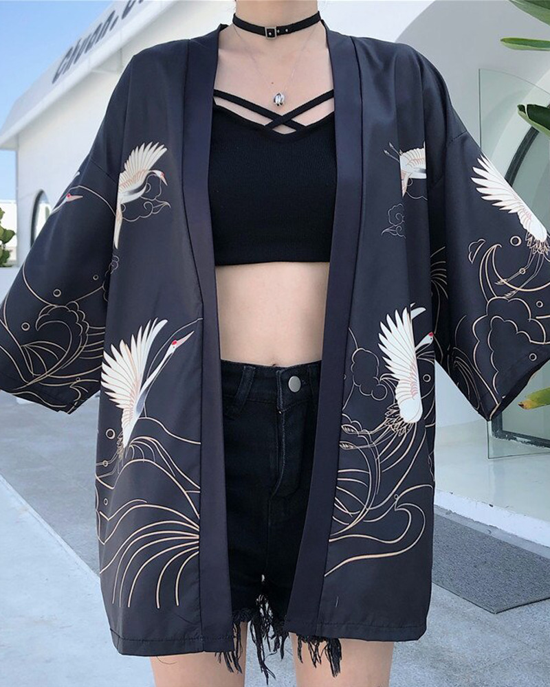 Y2K Grunge Kimono Jacket - Retro 90S Fashion, Summer Y2K Outfits, Gothic Y2K Style