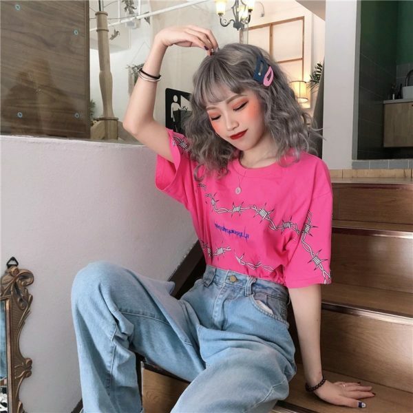 Y2K Grunge Letter Print Shirt - 90S Fashion, Retro Style, Y2K Summer Outfits, Baby Tees Y2K