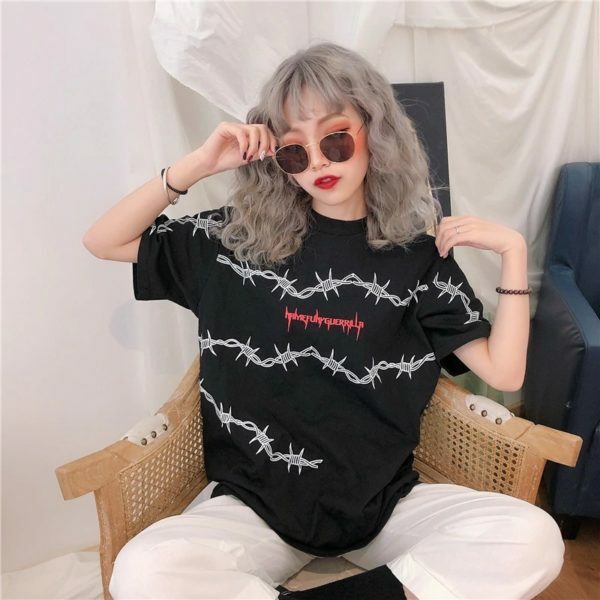 Y2K Grunge Letter Print Shirt - 90S Fashion, Retro Style, Y2K Summer Outfits, Baby Tees Y2K