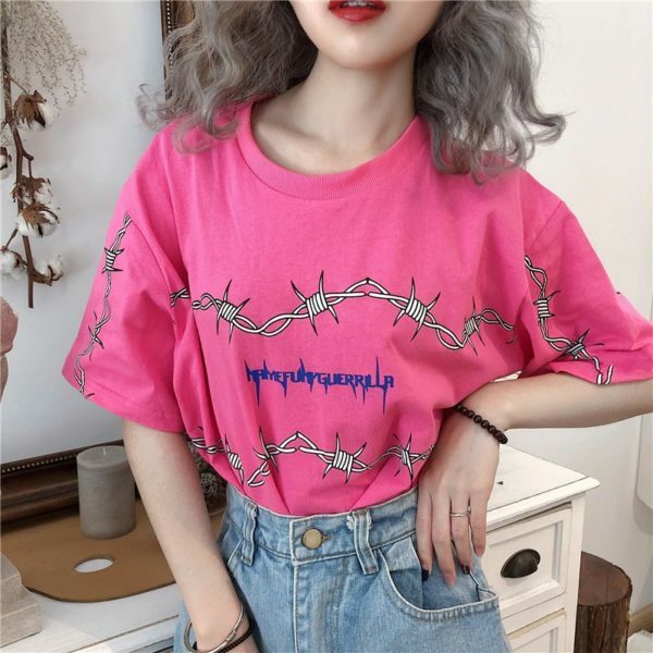Y2K Grunge Letter Print Shirt - 90S Fashion, Retro Style, Y2K Summer Outfits, Baby Tees Y2K