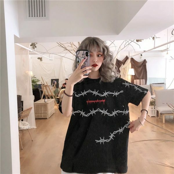 Y2K Grunge Letter Print Shirt - 90S Fashion, Retro Style, Y2K Summer Outfits, Baby Tees Y2K