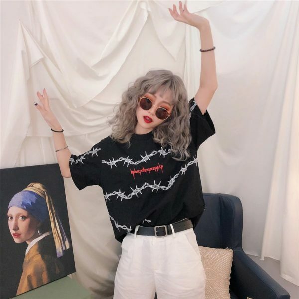 Y2K Grunge Letter Print Shirt - 90S Fashion, Retro Style, Y2K Summer Outfits, Baby Tees Y2K