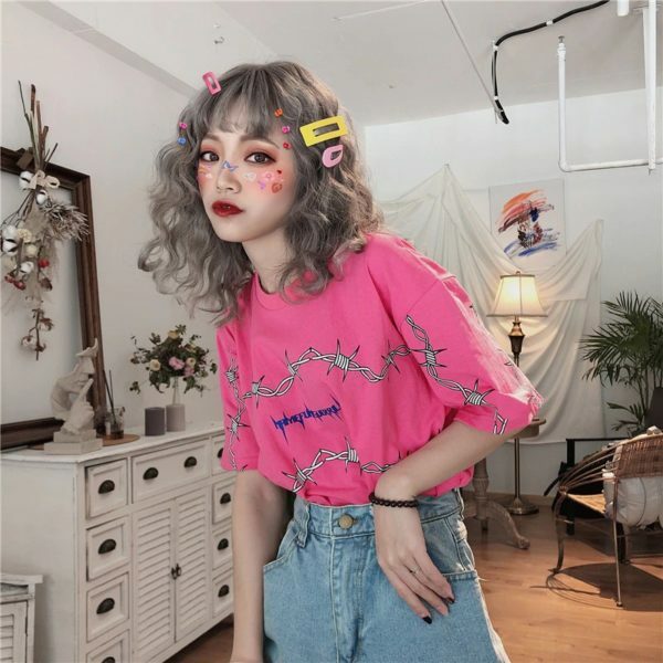 Y2K Grunge Letter Print Shirt - 90S Fashion, Retro Style, Y2K Summer Outfits, Baby Tees Y2K