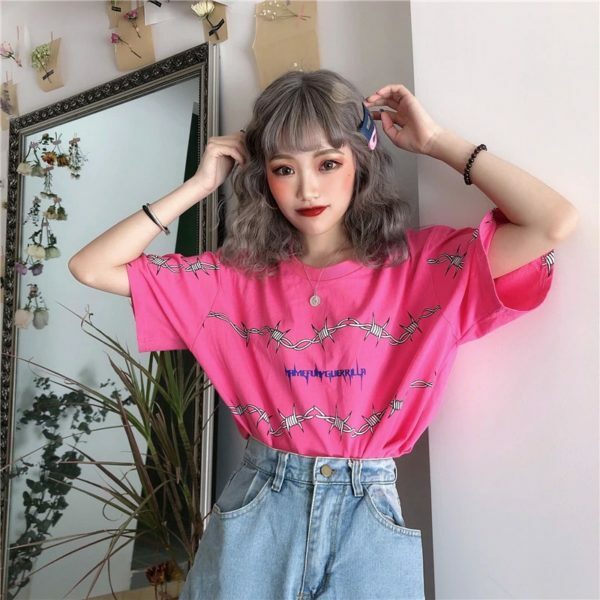 Y2K Grunge Letter Print Shirt - 90S Fashion, Retro Style, Y2K Summer Outfits, Baby Tees Y2K